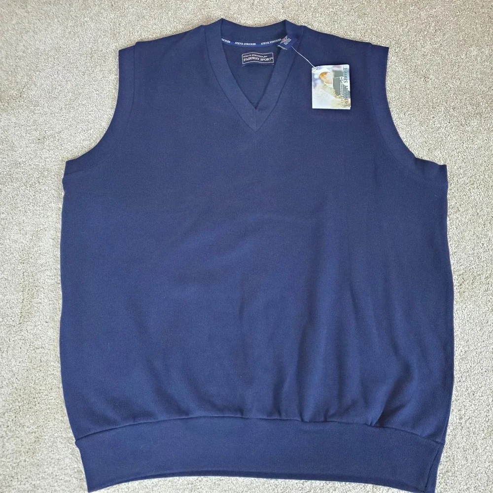 Steve Strickner for Fairway Sport Pullover Vest VNeck Navy Blue‎ Men's SZ XL NWT